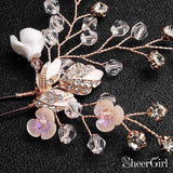 Rose Gold Crystal Sprig Bridal Comb & Hairpins ACC1154-SheerGirl