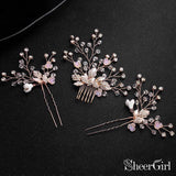 Rose Gold Crystal Sprig Bridal Comb & Hairpins ACC1154-SheerGirl