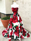 Vestidos de fiesta largos florales rojos rosas con bolsillos Vestido de fiesta sin tirantes ARD1955 