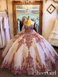 Rosewood Appliques Sweet Heart Neckline Ball Gown Quinceanera Dresses Prom Dresses ARD2505-SheerGirl