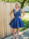 Royal Blue Lace Applique Homecoming Dresses Backless Short Prom Dress ARD1697-SheerGirl