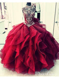 Royal Blue Organza High Neck Quinceanera Dresses Burgundy Prom Dresses APD2860-SheerGirl