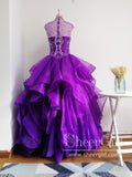 Royal Blue Organza High Neck Quinceanera Dresses Burgundy Prom Dresses APD2860-SheerGirl