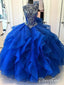 Vestidos de quinceañera con cuello alto de organza azul real Vestidos de fiesta en color burdeos APD2860 