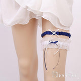 Royal Blue Wedding Garter Set Simple Bridal Garters with Bow ACC1018-SheerGirl