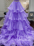 Ruffled Organza Ball Gown Pleated Bodice Long Prom Dress with Sweep Train ARD2681-SheerGirl