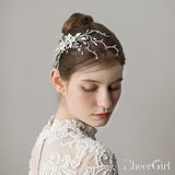 Scattered Crystal Floral Silver Bridal Comb ACC1137-SheerGirl