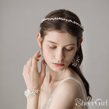 Scattered Pearls Silver Headband with Petals,Earrings,Wrist Flower Corsage ACC1102-SheerGirl