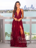 See Through Floral Lace V Neckline A Line Spaghetti Straps Floor Length Prom Dress ARD2577-SheerGirl