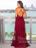 See Through Floral Lace V Neckline A Line Spaghetti Straps Floor Length Prom Dress ARD2577-SheerGirl