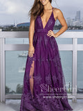 See Through Floral Lace V Neckline A Line Spaghetti Straps Floor Length Prom Dress ARD2577-SheerGirl