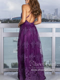 See Through Floral Lace V Neckline A Line Spaghetti Straps Floor Length Prom Dress ARD2577-SheerGirl