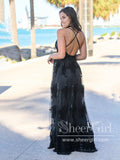 See Through Floral Lace V Neckline A Line Spaghetti Straps Floor Length Prom Dress ARD2577-SheerGirl