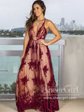 See Through Floral Lace V Neckline A Line Spaghetti Straps Floor Length Prom Dress ARD2577-SheerGirl