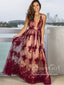 See Through Floral Lace V Neckline A Line Spaghetti Straps Floor Length Prom Dress ARD2577