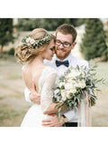 See Through Half Sleeve Ivory Country Wedding Dresses Backless Tulle Wedding Dress AWD1268-SheerGirl