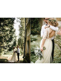 See Through Half Sleeve Ivory Country Wedding Dresses Backless Tulle Wedding Dress AWD1268-SheerGirl