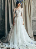 See Through Ivory Country Wedding Dresses Long Sleeve Boho Wedding Dress with Slit AWD1192-SheerGirl