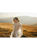 See Through Ivory Country Wedding Dresses Long Sleeve Boho Wedding Dress with Slit AWD1192-SheerGirl