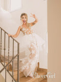 See Through Ivory Stars Lace Pattern Bridal Dress Unique Edgy Fashion Wedding Dresses AWD1646-SheerGirl