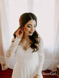 See Through Lace Bodice Boho Wedding Dresses LongSleeve Wedding Dresses AWD1362-SheerGirl