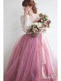 See Through Lace Long Sleeve Rustic Wedding Dresses Light Orchid Wedding Dress AWD1238-SheerGirl