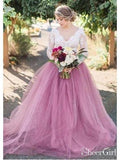 See Through Lace Long Sleeve Rustic Wedding Dresses Light Orchid Wedding Dress AWD1238-SheerGirl