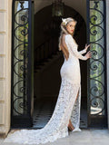 See Through Lace Mermaid Wedding Dresses Long Sleeve Beach Wedding Dress AWD1203-SheerGirl