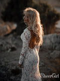 See Through Lace Rustic Wedding Dresses Long Sleeve Mermaid Wedding Dress AWD1165-SheerGirl