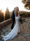 See Through Lace Rustic Wedding Dresses Long Sleeve Mermaid Wedding Dress AWD1165-SheerGirl