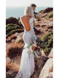 See Through Lace Rustic Wedding Dresses Long Sleeve Mermaid Wedding Dress AWD1165-SheerGirl