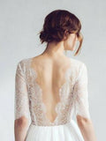 See Through Lace Top Beach Wedding Dresses Half Sleeve Simple Wedding Dress AWD1184-SheerGirl