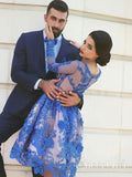 See Through Long Sleeve A Line Homecoming Dresses Royal Blue Lace Short Prom Dresses ARD2460-SheerGirl