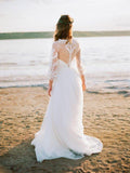 See Through Long Sleeve Beach Wedding Dresses Cheap Tulle Bridal Dress AWD1204-SheerGirl