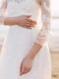 See Through Long Sleeve Beach Wedding Dresses Cheap Tulle Bridal Dress AWD1204-SheerGirl