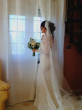 See Through Long Sleeve Lace Wedding Dresses Mermaid Wedding Dress with Slit AWD1234-SheerGirl