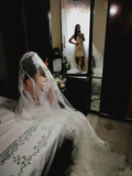 See Through Long Sleeve Lace Wedding Dresses Mermaid Wedding Dress with Slit AWD1234-SheerGirl