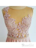 See Through Pink Prom Dresses Lace Applique Beaded Maxi Formal Dresses APD3511-SheerGirl