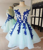 See Through Royal Blue Homecoming Dresses Lace Applique Short Homecoming Dresses APD3510-SheerGirl