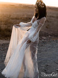 See Through White Lace Boho Wedding Dresses Polka Dot Rustic Wedding Gown AWD1352-SheerGirl