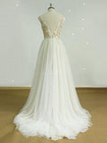 See-through Lace Bodice A-line Ivory Tulle Cheap Bridal Gowns SWD0022-SheerGirl