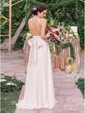 Sequin and Chiffon Backless Simple Beach Wedding Dresses with Sash AWD1302-SheerGirl