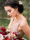 Sequin and Chiffon Backless Simple Beach Wedding Dresses with Sash AWD1302-SheerGirl