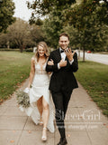 Sequins & Vine Lace Mermaid Gown with Deep V-Neck Front Slit Wedding Dress AWD1787-SheerGirl