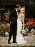 Sequins & Vine Lace Mermaid Gown with Deep V-Neck Front Slit Wedding Dress AWD1787-SheerGirl