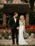 Sequins & Vine Lace Mermaid Gown with Deep V-Neck Front Slit Wedding Dress AWD1787-SheerGirl