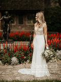 Sequins & Vine Lace Mermaid Gown with Deep V-Neck Front Slit Wedding Dress AWD1787-SheerGirl