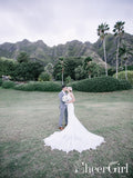 Sexy Appliqued Beach Wedding Dress with Racerback Ivory Illusion Neckline Wedding Gown AWD1689-SheerGirl