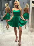 Sexy Backless Green Mini Homecoming Dresses Short Satin Cocktail Party Dress ARD1474-SheerGirl