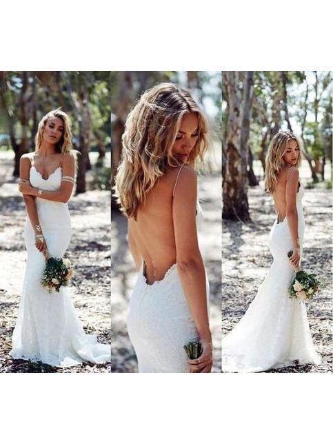 Sexy Luxury Backless Spaghetti-strap Lace Long Tail Mermaid